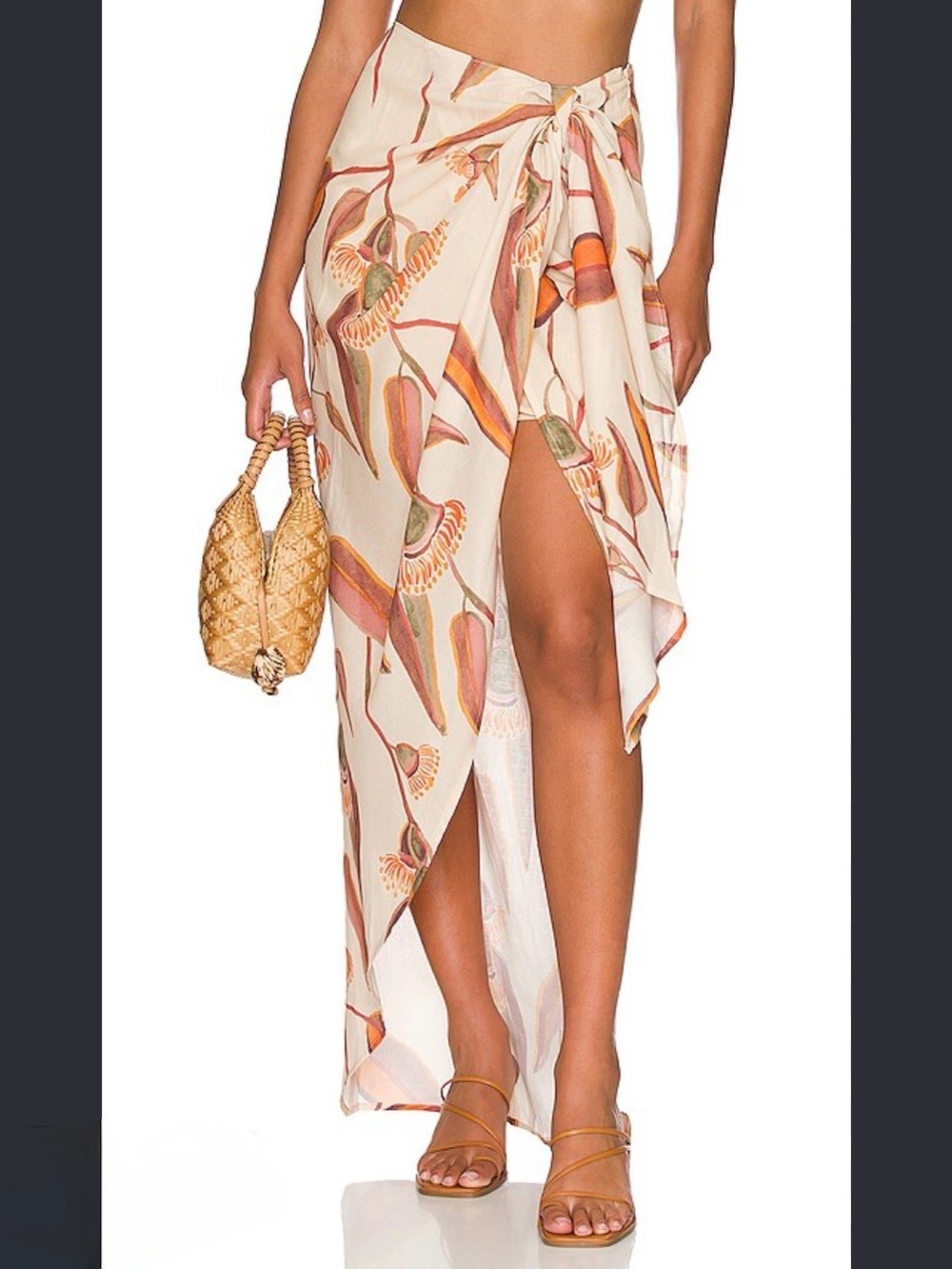 Andrea Iyamah Cream Floral Wrap High-Low Skirt